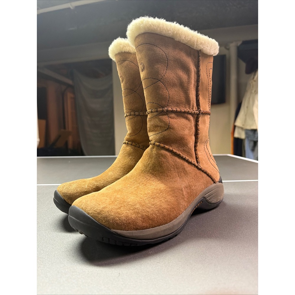 Merrell Encore Peak Caramel Shearling Lined Winter Boots Women's 9.5 Brown Suede